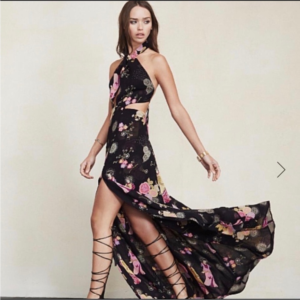 RARE Reformation Sutherland Kyoto Geisha Black Floral Tie Back Dress Size 6 - Picture 4 of 16